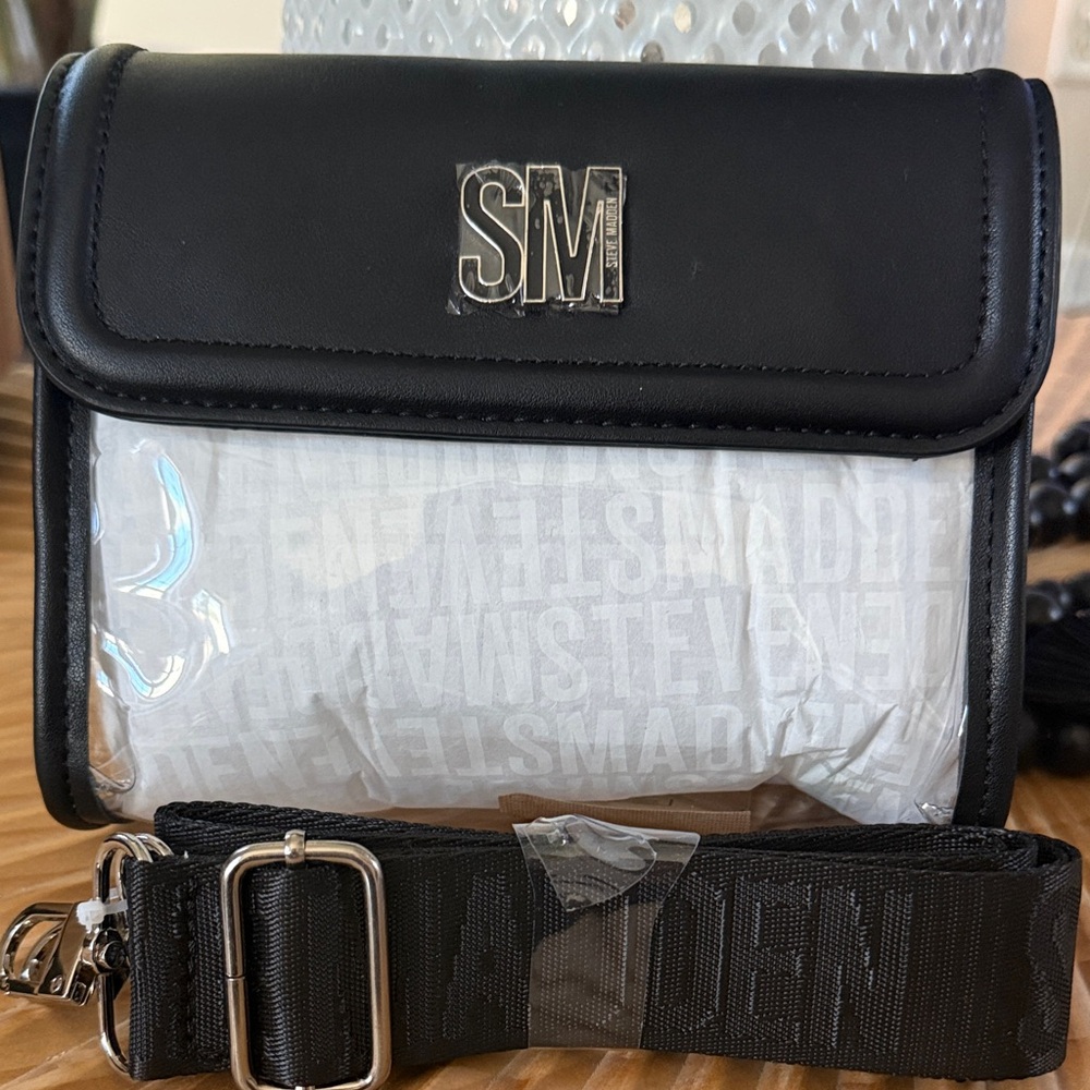 Steve Madden Black and White Logo Accent Crossbody Bag